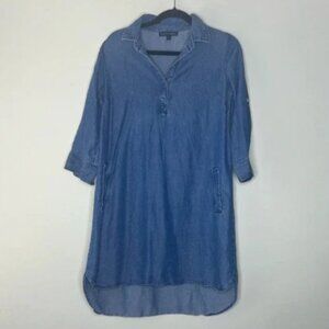 Saks Fifth Avenue Denim Collar Shirt MIDI Dress with Pockets Comfy Casual sz S